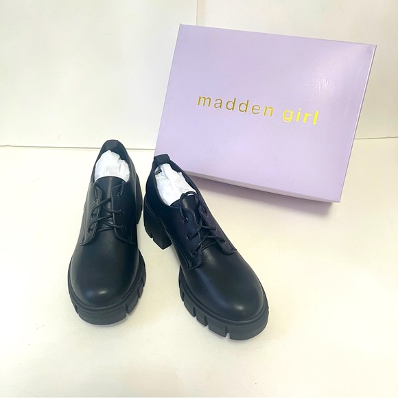 MADDEN GIRL Black Lug Sole Lace Up Shoes Size 8.5 - New In Box - Reemoly - Picture 2 of 14